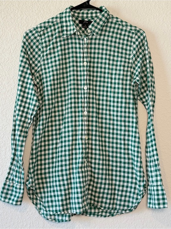 J. Crew Tops - J. Crew Green and White Gingham Button-Down Shirt